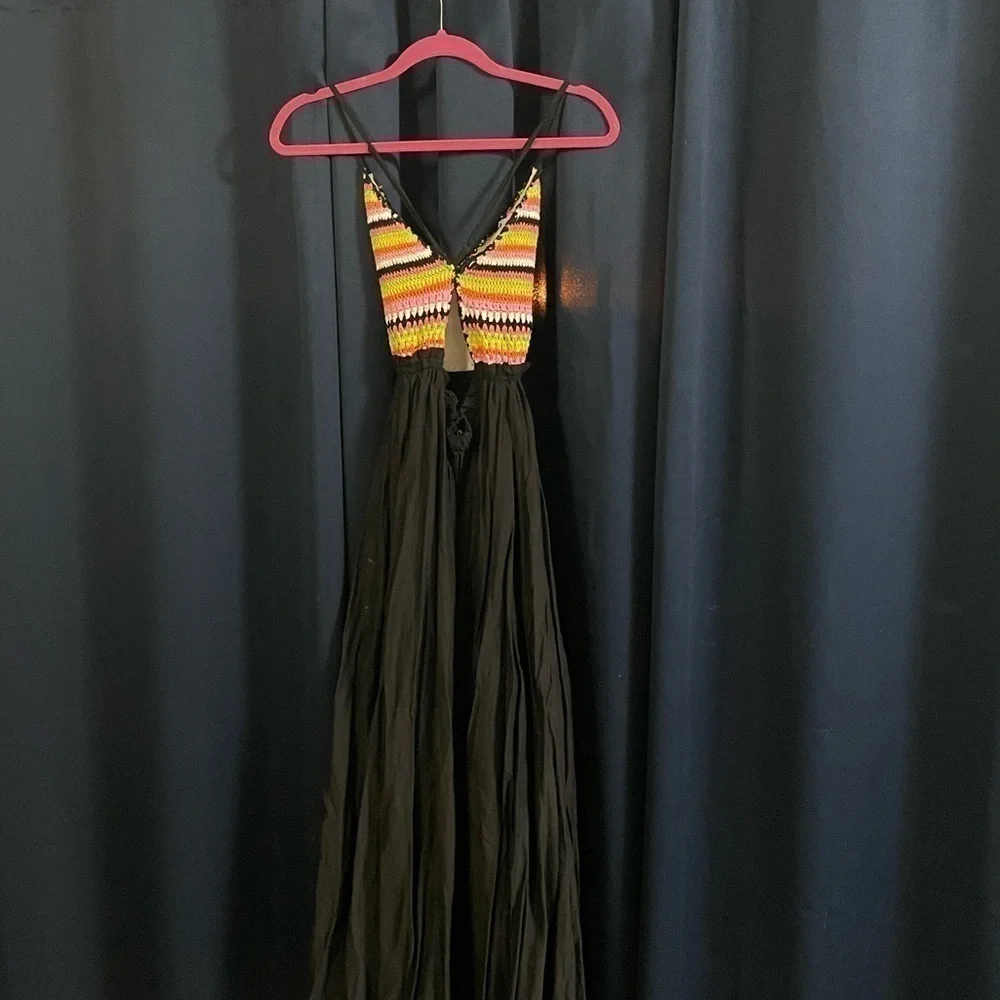 RAGA Black Maxi Dress with Multicolor Striped Bodice - Picture 3 of 9